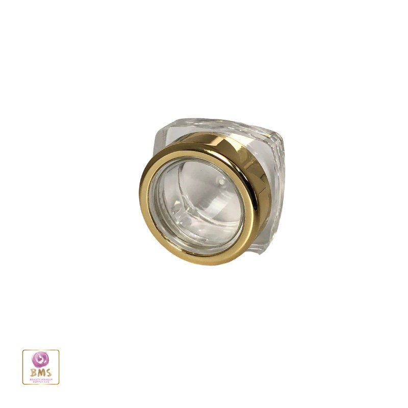 25 Cosmetic Jars Thick Wall Square Beauty Lip Balm Makeup Containers Gold Trim Acrylic Lids 5 Gram 5 Ml (3052-25) Discount Cosmetic Jars