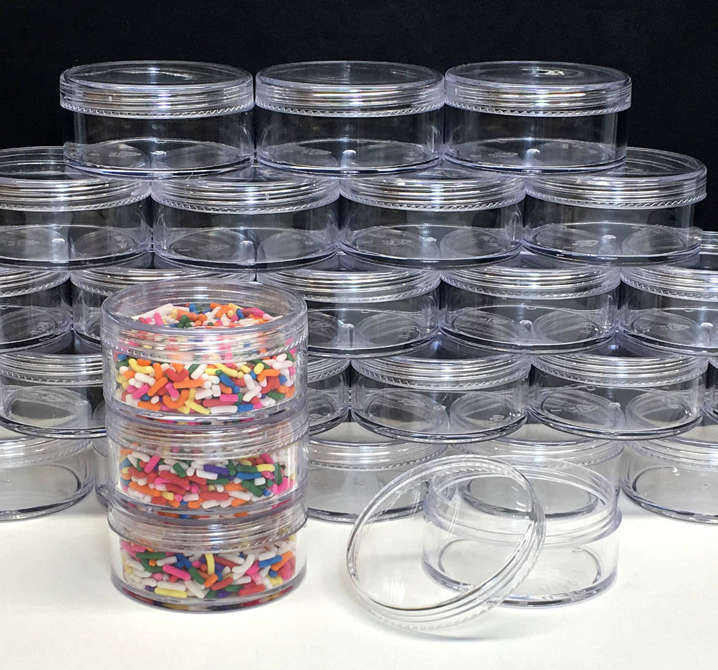 45 Cosmetic Jars with Sifter & Powder Puffs Option Plastic Beauty Storage Containers Clear Lids 50 Gram 50 Ml (3057-45) Discount Cosmetic Jars