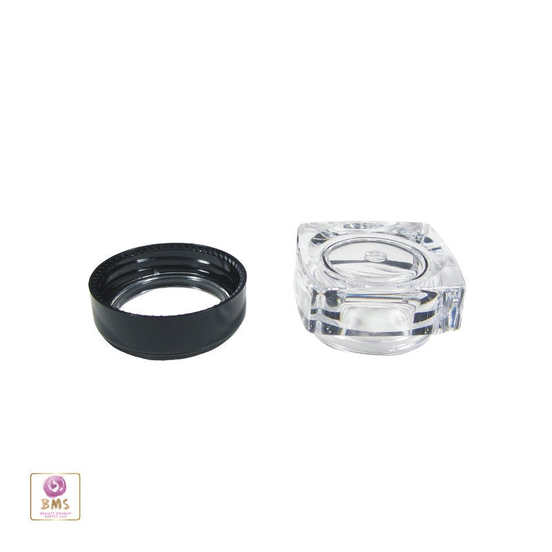 5 Cosmetic Jars Thick Wall Square Beauty Lip Balm Makeup Containers Black Trim Acrylic Lid 5 Gram 5 Ml (3039-5) Discount Cosmetic Jars