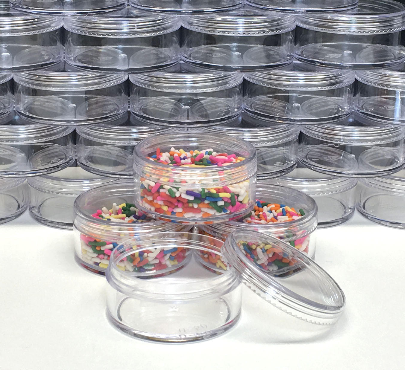 5 Cosmetic Jars with Sifter & Powder Puffs Option Plastic Beauty Storage Containers Clear Lids 50 Gram 50 Ml (3057-5) Discount Cosmetic Jars