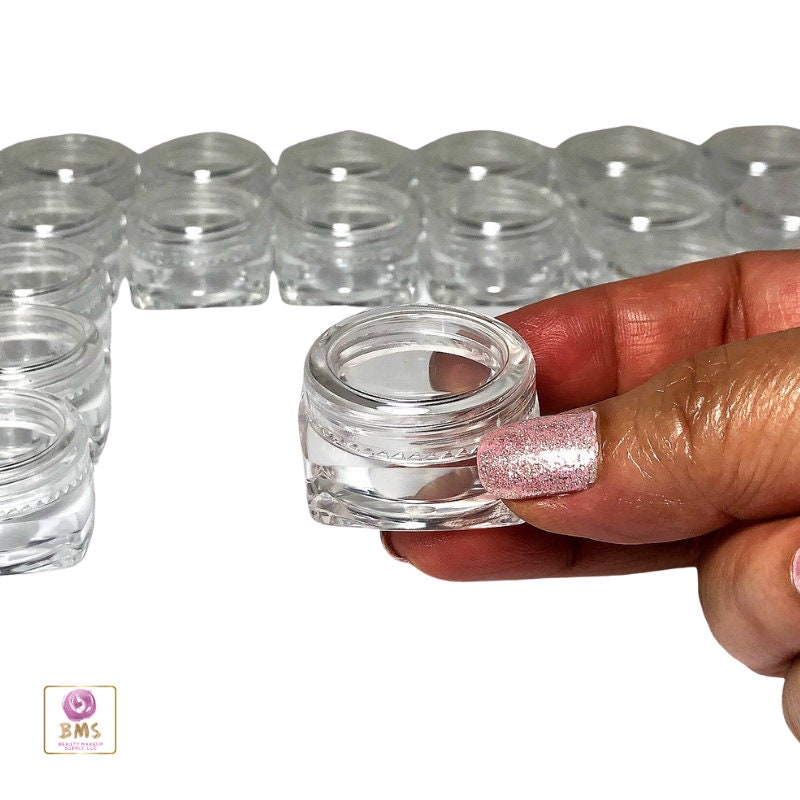 50 Cosmetic Containers Plastic Thick Wall Square Empty Jar Lip Balm Pigment Pot Clear Lid 5 Gram 5 Ml (3037-50) Discount Cosmetic Jars