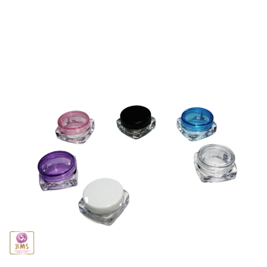 100 Cosmetic Jars Mini Square Beauty Lip Balm Eyeshadow Glitter Container Sampple Jar 3 Gram 3 Ml Purple Pink Blue White Clear Black Lid Discount Cosmetic Jars