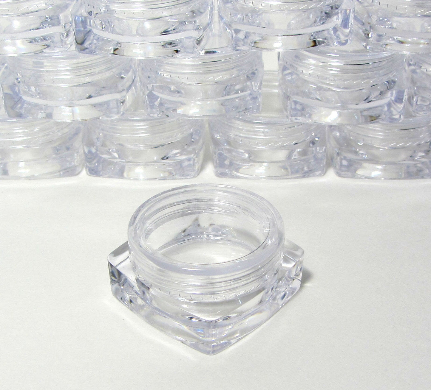 100 Cosmetic Jars Mini Square Beauty Lip Balm Eyeshadow Glitter Container Sampple Jar 3 Gram 3 Ml Purple Pink Blue White Clear Black Lid Discount Cosmetic Jars