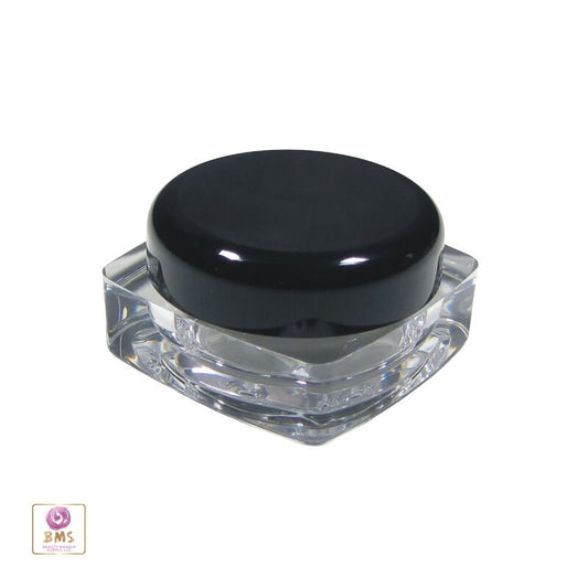 100 Cosmetic Jars Plastic Thick Wall Square Beauty Lip Balm Containers Glitter Pot Black Cap 5 Gram 5 Ml (3038-100) Discount Cosmetic Jars