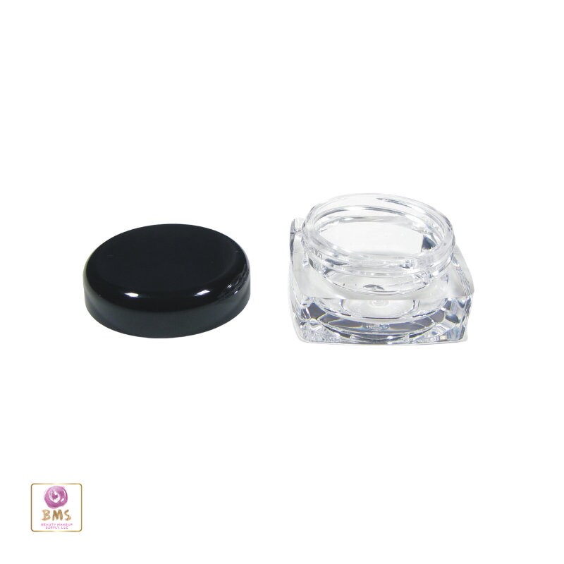100 Cosmetic Jars Plastic Thick Wall Square Beauty Lip Balm Containers Glitter Pot Black Cap 5 Gram 5 Ml (3038-100) Discount Cosmetic Jars