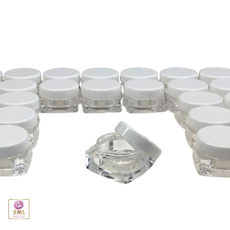 100 Cosmetic Jars Thick Wall Square Beauty Lip Balm Glitter Pigment Containers White Lids 10 Gram 10 Ml (3086-100) Discount Cosmetic Jars