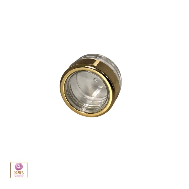 100 Cosmetic Sample Jars Empty Plastic Beauty Lip Balm Round Container with Gold Trim Acrylic Lid 5 Gram 5 Ml (3050-100) Discount Cosmetic Jars