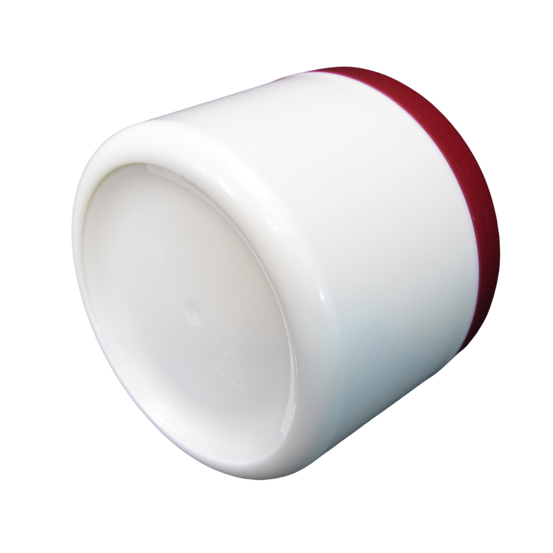 2 Plastic Cosmetic Jars Beauty Containers 7.5 oz. Pearl White Body w/ Lined Red Cap (9325-2) Discount Cosmetic Jars