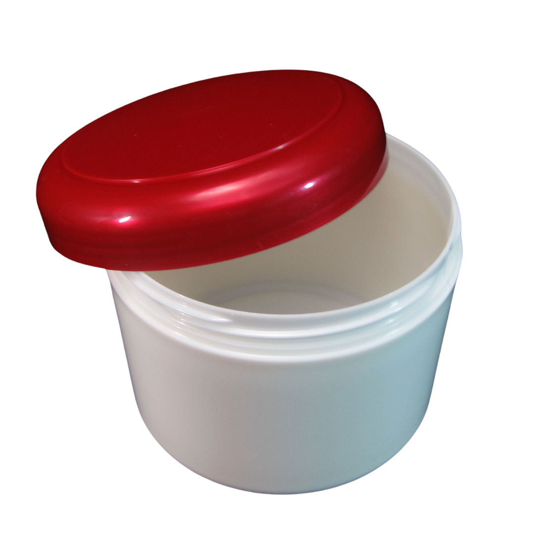 2 Plastic Cosmetic Jars Beauty Containers 7.5 oz. Pearl White Body w/ Lined Red Cap (9325-2) Discount Cosmetic Jars