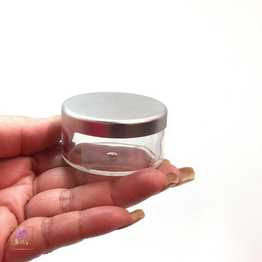 20 Cosmetic Jars Clear Plastic Beauty Loose Face Powder Containers Silver Lid 30 Gram 30 Ml (3035-20) Discount Cosmetic Jars