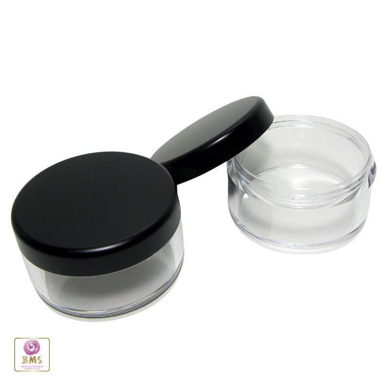 20 Cosmetic Jars Clear Plastic Beauty Loose Powder Containers Bead Storage Matte Black Lids 30 Gram 30 Ml (3073-20) Discount Cosmetic Jars