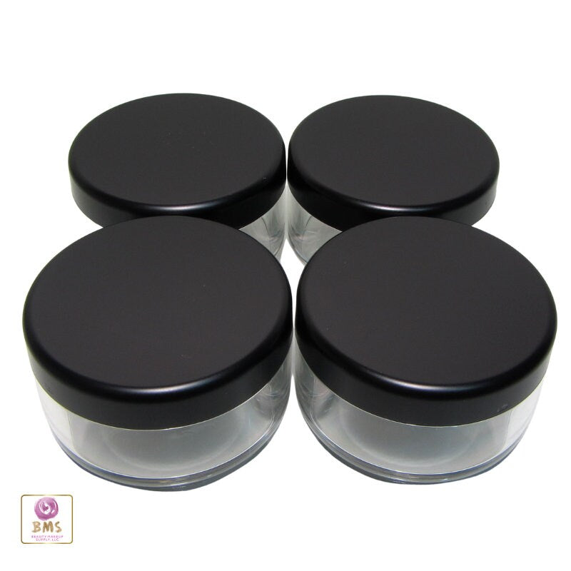 20 Cosmetic Jars Clear Plastic Beauty Loose Powder Containers Bead Storage Matte Black Lids 30 Gram 30 Ml (3073-20) Discount Cosmetic Jars