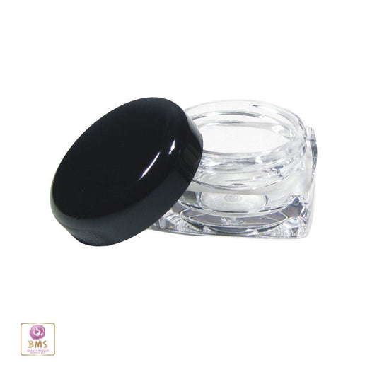 25 Beauty Containers Plastic Thick Wall Square Cosmetic Jars Lip Balm Eyeshadow Pot Black Cap 5 Gram 5 ml (3038-25) Discount Cosmetic Jars