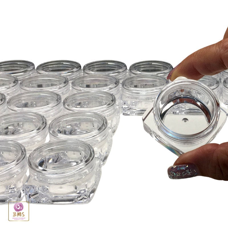 25 Cosmetic Containers Empty Square Plastic Thick Wall Beauty Lip Balm Jars Clear Lids 10 Gram 10 Ml (3087-25) Discount Cosmetic Jars