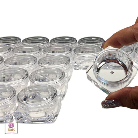 25 Cosmetic Containers Empty Square Plastic Thick Wall Beauty Lip Balm Jars Clear Lids 10 Gram 10 Ml (3087-25) Discount Cosmetic Jars