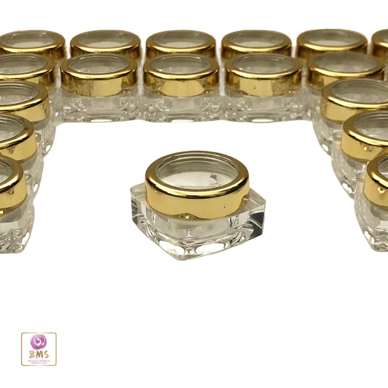 25 Cosmetic Jars Empty Plastic Thick Wall Square Beauty Lip Balm Containers Gold Trim Acrylic Lid 10 Gram 10 Ml (3082-25) Discount Cosmetic Jars
