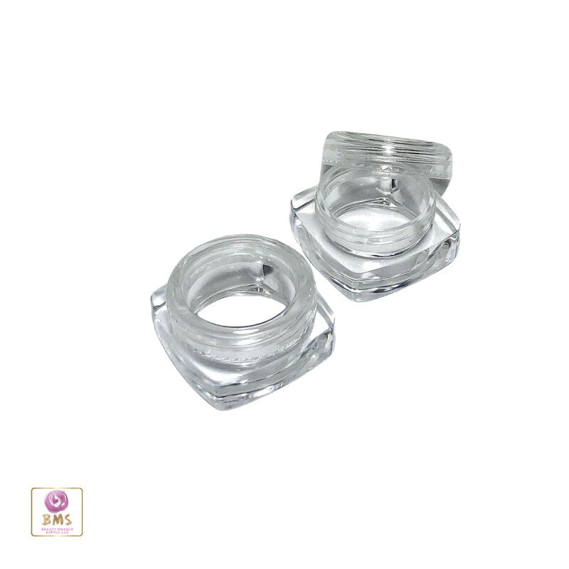 25 Cosmetic Jars Plastic Square Thick Wall Lip Balm Eyeshadow Beauty Containers Clear Cap 5 Gram 5 Ml (3037-25) Discount Cosmetic Jars