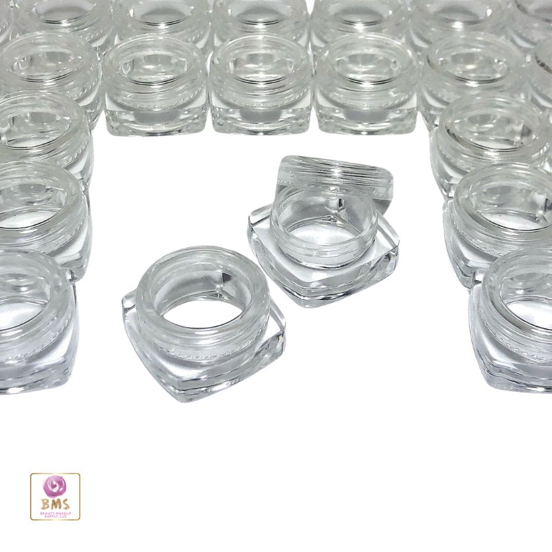 25 Cosmetic Jars Plastic Square Thick Wall Lip Balm Eyeshadow Beauty Containers Clear Cap 5 Gram 5 Ml (3037-25) Discount Cosmetic Jars