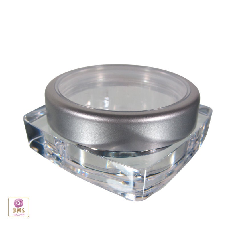 25 Cosmetic Jars Square Plastic Thick Wall Empty Beauty Containers Pot Silver Trim Window Cap 15 Gram 15 Ml (3083-25) Discount Cosmetic Jars