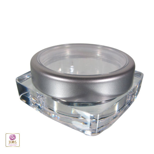 25 Cosmetic Jars Square Plastic Thick Wall Empty Beauty Containers Pot Silver Trim Window Cap 15 Gram 15 Ml (3083-25) Discount Cosmetic Jars