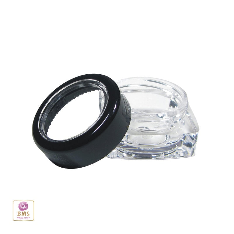25 Cosmetic Sample Containers Thick Wall Square Lip Balm Makeup Jars Black Trim Acrylic Lid 5 Gram 5 Ml (3039-25) Discount Cosmetic Jars