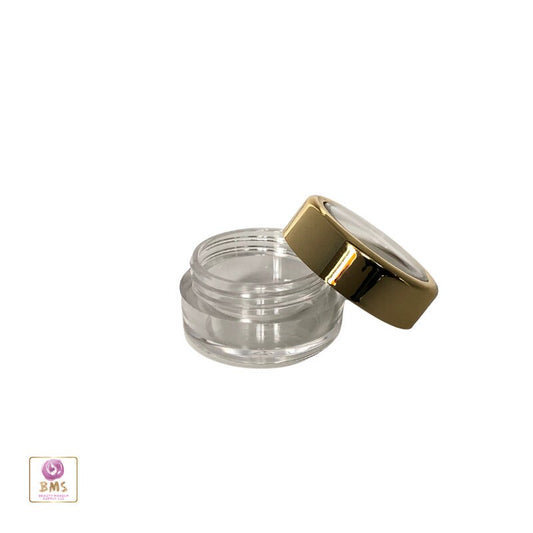 25 Cosmetic Sample Jars Empty Plastic Beauty Lip Balm Round Container with Gold Trim Acrylic Lid 5 Gram 5 Ml (3050-25) Discount Cosmetic Jars