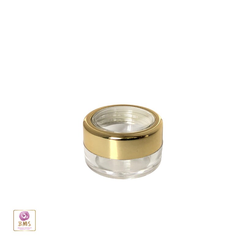 25 Cosmetic Sample Jars Empty Plastic Beauty Lip Balm Round Container with Gold Trim Acrylic Lid 5 Gram 5 Ml (3050-25) Discount Cosmetic Jars