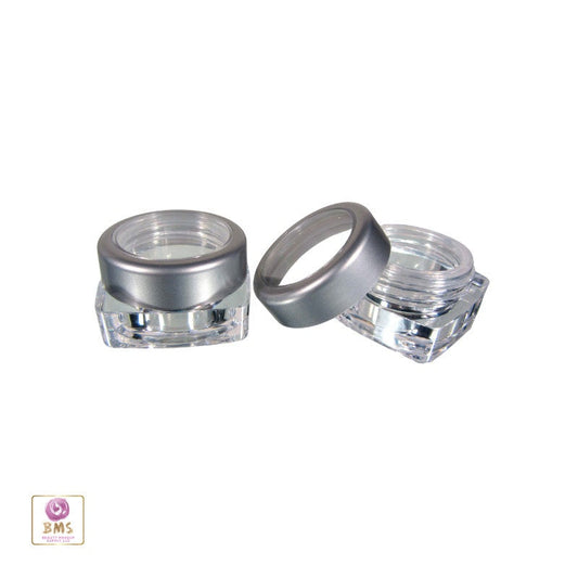 25 Empty Cosmetic Jars Square Plastic Thick Wall Makeup Containers Silver Trim Window Lids 5 Gram 5 Ml (3033-25) Discount Cosmetic Jars