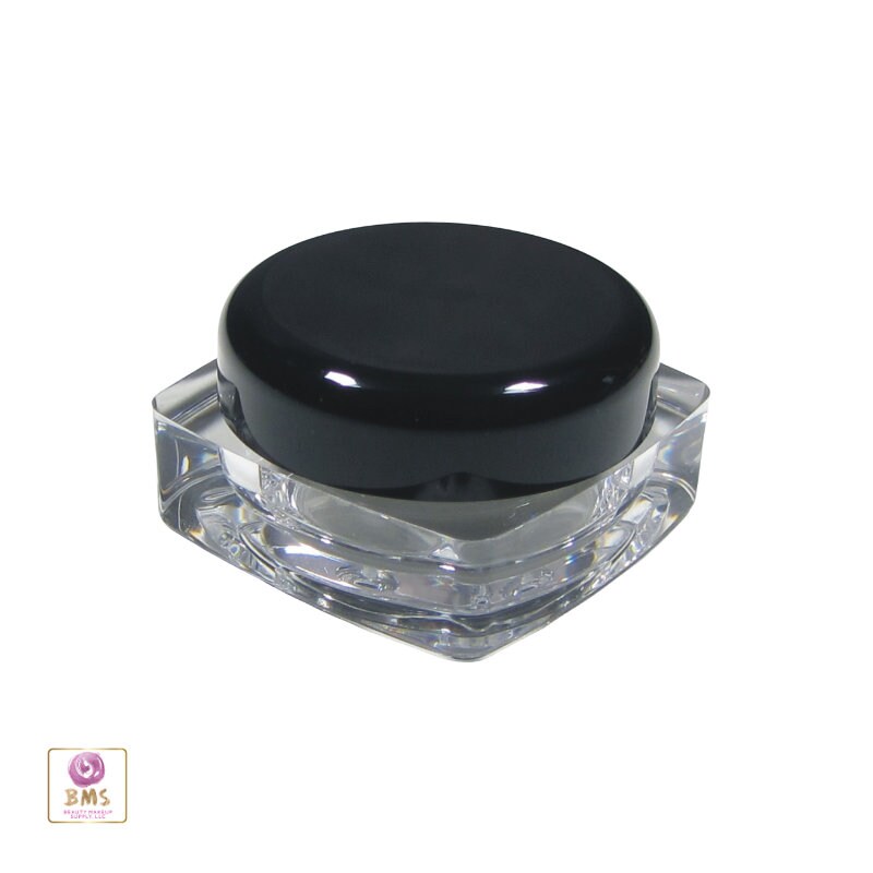 5 Beauty Containers Plastic Thick Wall Square Cosmetic Jars Lip Balm Eyeshadow Pot Black Lid 5 Gram 5 Ml (3038-5) Discount Cosmetic Jars