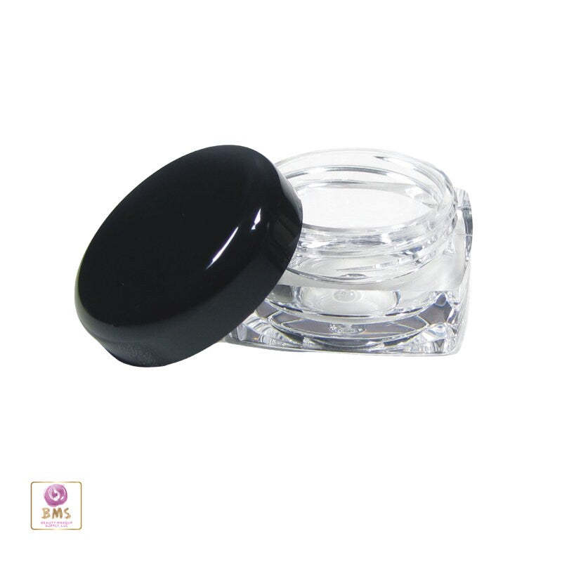 5 Beauty Containers Plastic Thick Wall Square Cosmetic Jars Lip Balm Eyeshadow Pot Black Lid 5 Gram 5 Ml (3038-5) Discount Cosmetic Jars