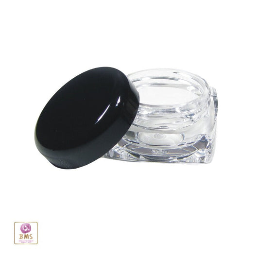 5 Beauty Containers Plastic Thick Wall Square Cosmetic Jars Lip Balm Eyeshadow Pot Black Lid 5 Gram 5 Ml (3038-5) Discount Cosmetic Jars