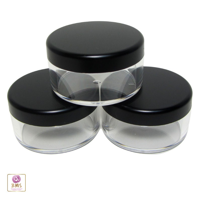 5 Cosmetic Jars Clear Plastic Beauty Face & Body Powder Containers Matte Black Lids 30 Gram 30 Ml (3073-5) Discount Cosmetic Jars