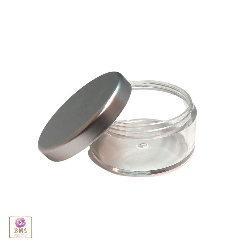 5 Cosmetic Jars Clear Plastic Beauty Loose Face Powder Containers Bead Storage Silver Lid 30 Gram 30 Ml (3035-5) Discount Cosmetic Jars