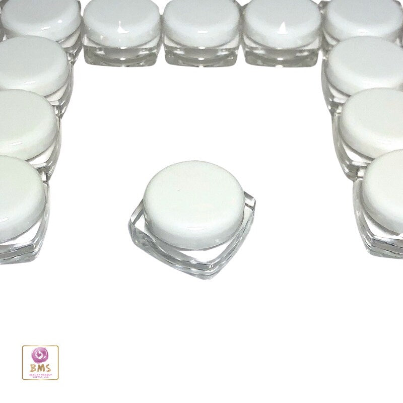 5 Cosmetic Jars Plastic Thick Wall Square Beauty Lip Balm Containers Eyeshadow Pot White Cap 5 Gram 5 Ml (3036-5) Discount Cosmetic Jars