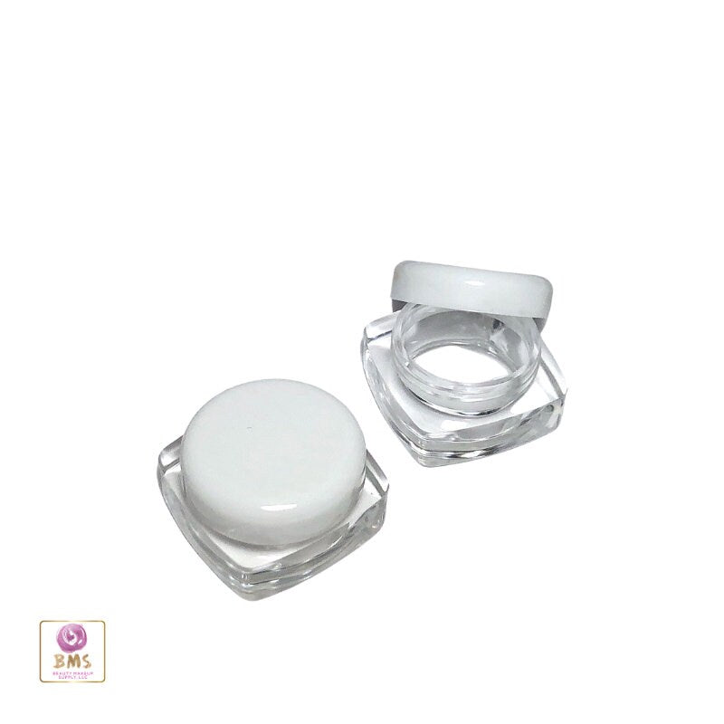 5 Cosmetic Jars Plastic Thick Wall Square Beauty Lip Balm Containers Eyeshadow Pot White Cap 5 Gram 5 Ml (3036-5) Discount Cosmetic Jars