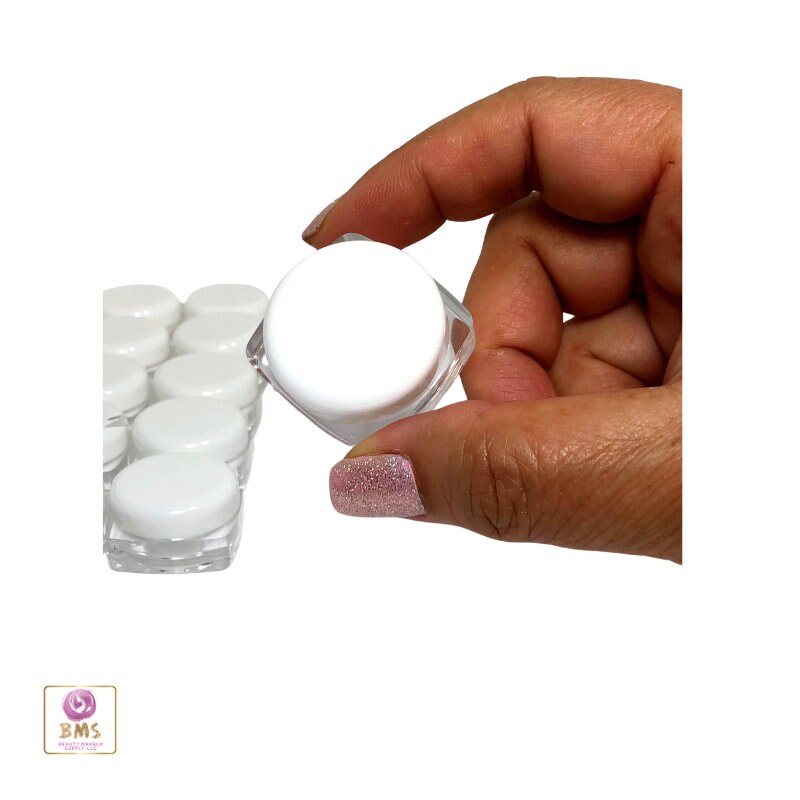 5 Cosmetic Jars Plastic Thick Wall Square Beauty Lip Balm Containers Eyeshadow Pot White Cap 5 Gram 5 Ml (3036-5) Discount Cosmetic Jars