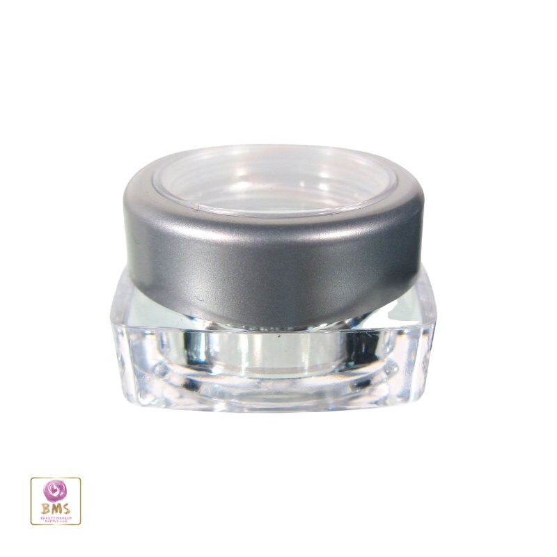 5 Cosmetic Jars Square Plastic Thick Wall Empty Makeup Containers Silver Trim Window Cap 5 Gram 5 Ml (3033-5) Discount Cosmetic Jars