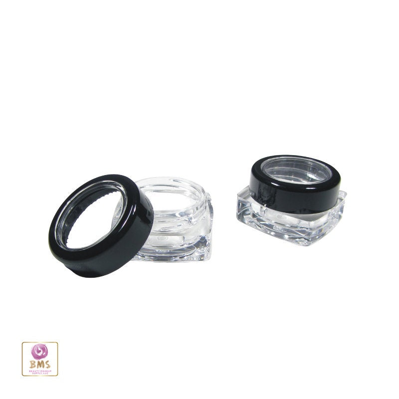 5 Cosmetic Jars Thick Wall Square Beauty Lip Balm Makeup Containers Black Trim Acrylic Lid 5 Gram 5 Ml (3039-5) Discount Cosmetic Jars