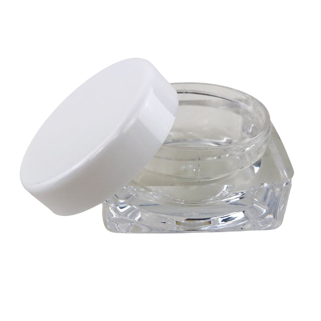 5 Cosmetic Jars Thick Wall Square Plastic Lip Gloss Glitter Eyeshadow Beauty Containers 10 Gram 10 Ml White Lid (3186-5) Discount Cosmetic Jars