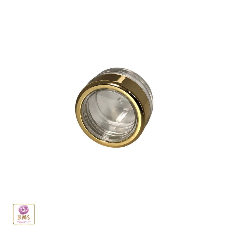 5 Cosmetic Sample Jars Empty Plastic Beauty Lip Balm Round Container with Gold Trim Acrylic Lid 5 Gram 5 Ml (3050-5) Discount Cosmetic Jars