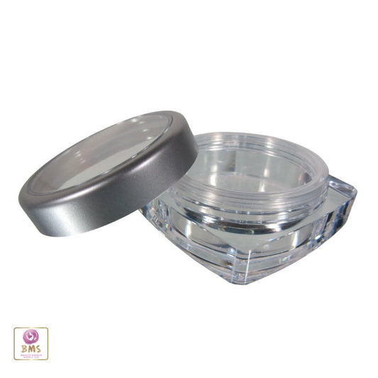 5 Makeup Jars Square Plastic Thick Wall Empty Cosmetic Containers 15 Ml Silver Trim Window Cap (3083-5) Discount Cosmetic Jars