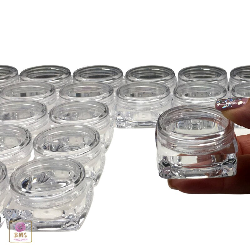 50 Cosmetic Containers Empty Square Plastic Thick Wall Beauty Lip Balm Jars Clear Lids 10 Gram 10 Ml (3087-50) Discount Cosmetic Jars