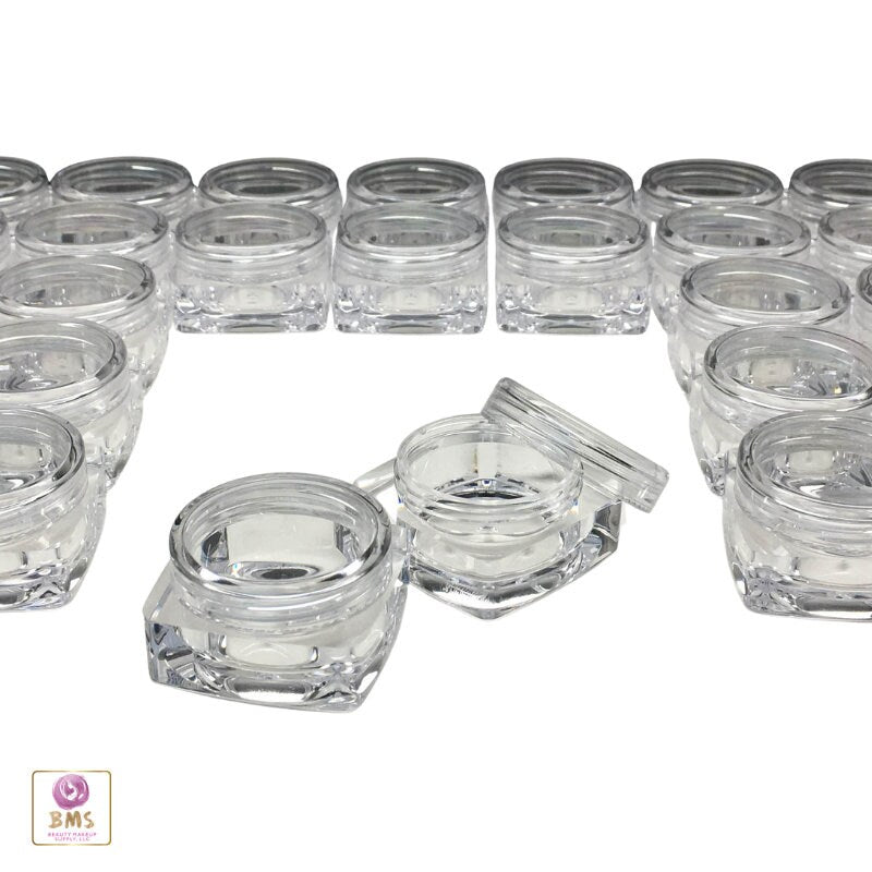 50 Cosmetic Containers Empty Square Plastic Thick Wall Beauty Lip Balm Jars Clear Lids 10 Gram 10 Ml (3087-50) Discount Cosmetic Jars