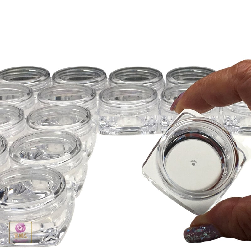 50 Cosmetic Containers Empty Square Plastic Thick Wall Beauty Lip Balm Jars Clear Lids 10 Gram 10 Ml (3087-50) Discount Cosmetic Jars