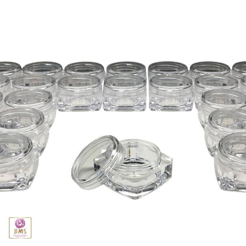 50 Cosmetic Containers Empty Square Plastic Thick Wall Beauty Lip Balm Jars Clear Lids 10 Gram 10 Ml (3087-50) Discount Cosmetic Jars