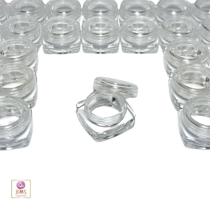 50 Cosmetic Containers Plastic Thick Wall Square Empty Jar Lip Balm Pigment Pot Clear Lid 5 Gram 5 Ml (3037-50) Discount Cosmetic Jars