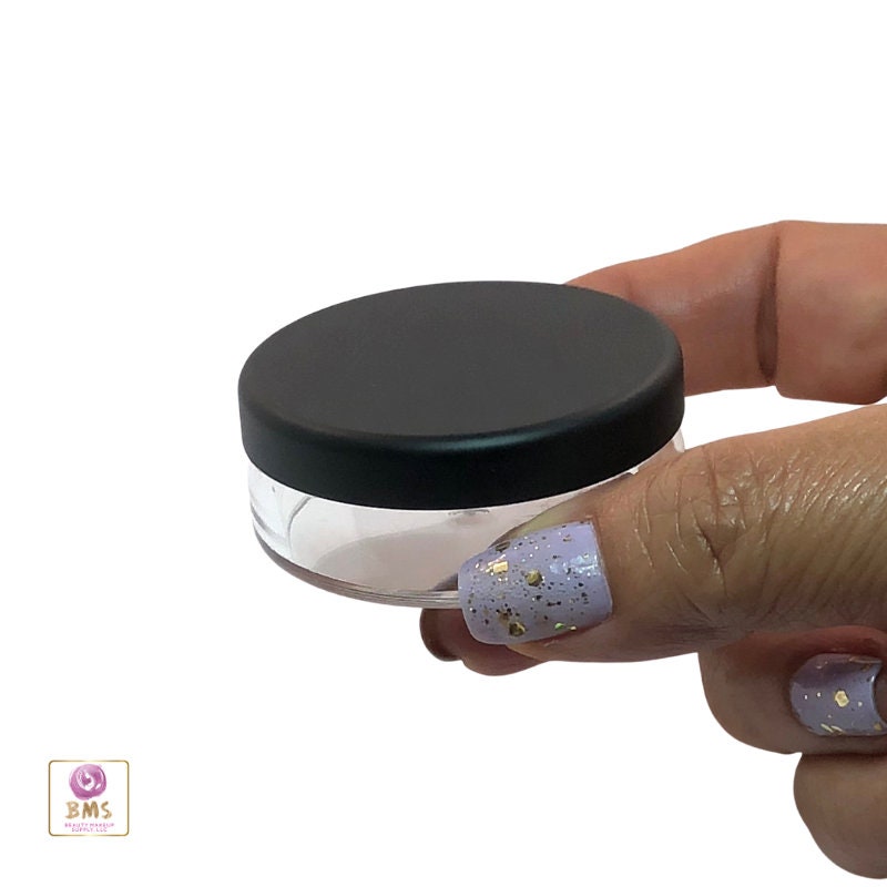 50 Cosmetic Jars Classic Plastic Beauty Makeup Face & Body Powder Containers Matte Black Lid 20 Gram 20 Ml (3072-50) Discount Cosmetic Jars