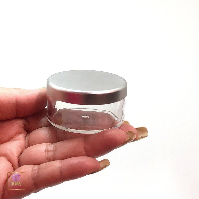 50 Cosmetic Jars Clear Plastic Beauty Loose Face Powder Containers Silver Lid 30 Gram 30 Ml (3035-50) Discount Cosmetic Jars