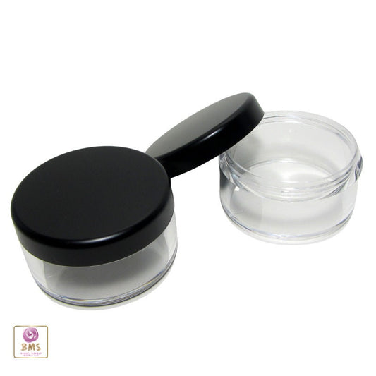 50 Cosmetic Jars Clear Plastic Beauty Loose Face powder Containers Matte Black Lids 30 Gram 30 Ml (3073-50) Discount Cosmetic Jars