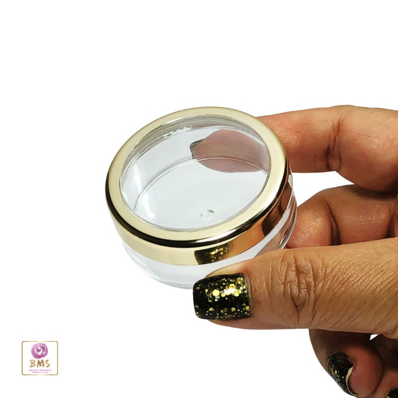 50 Cosmetic Jars Empty Plastic Beauty Makeup Container Packaging 20 Gram 20 Ml Gold Trim Acrylic Window Lid (3022-50) Discount Cosmetic Jars